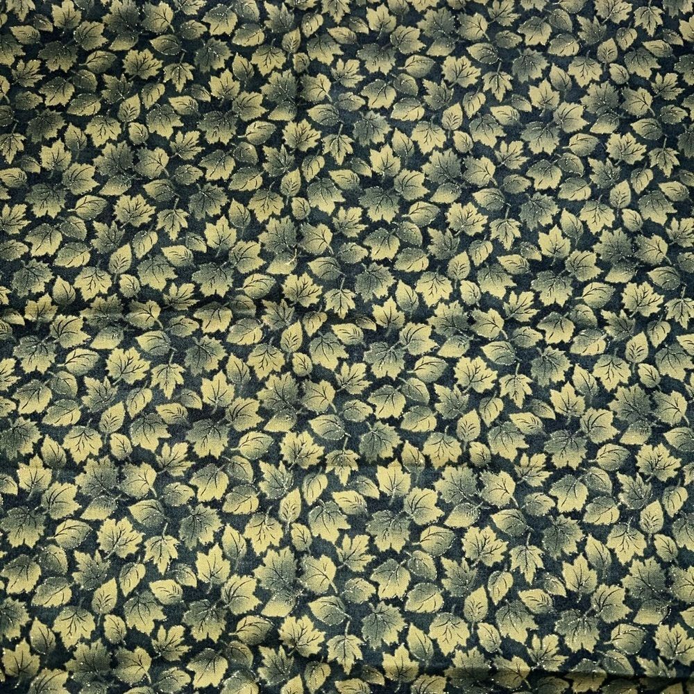 Green Fall Leaves Fabric with Sparkles 24" x 42"